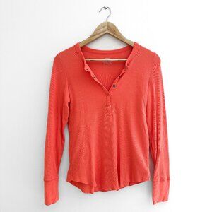 Aerie Henley Comfy Long Sleeve Shirt - Coral - Size S
